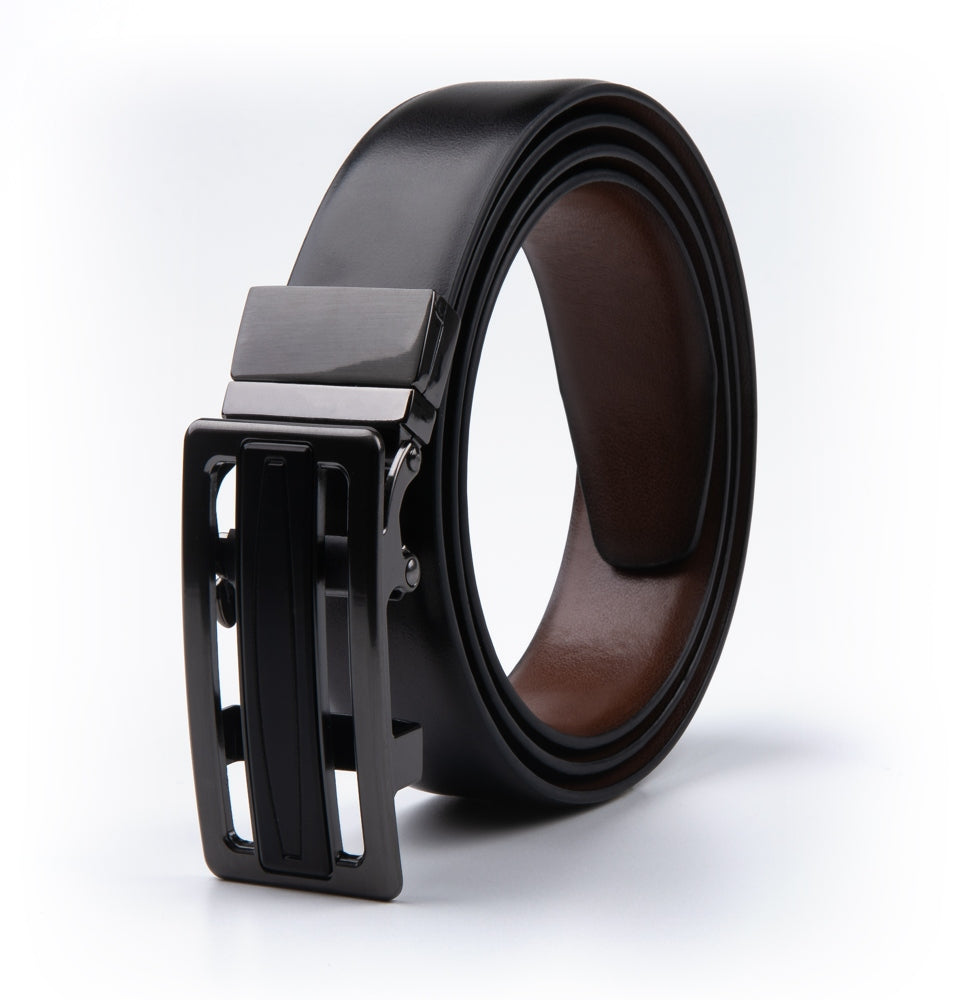 Reversible No-Ratchet Auto-Lock Buckle Business Leather Belt for Men