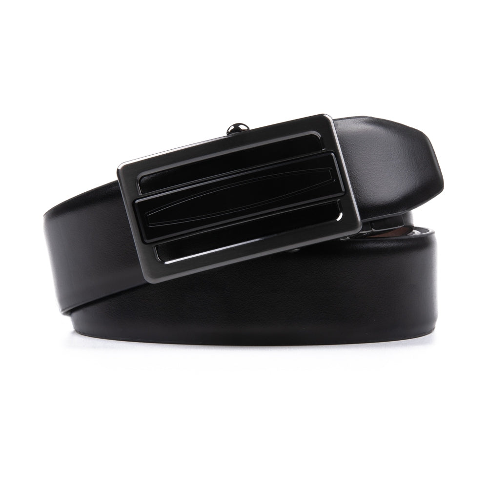 Reversible No-Ratchet Auto-Lock Buckle Business Leather Belt for Men