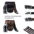 Reversible No-Ratchet Auto-Lock Buckle Business Leather Belt for Men