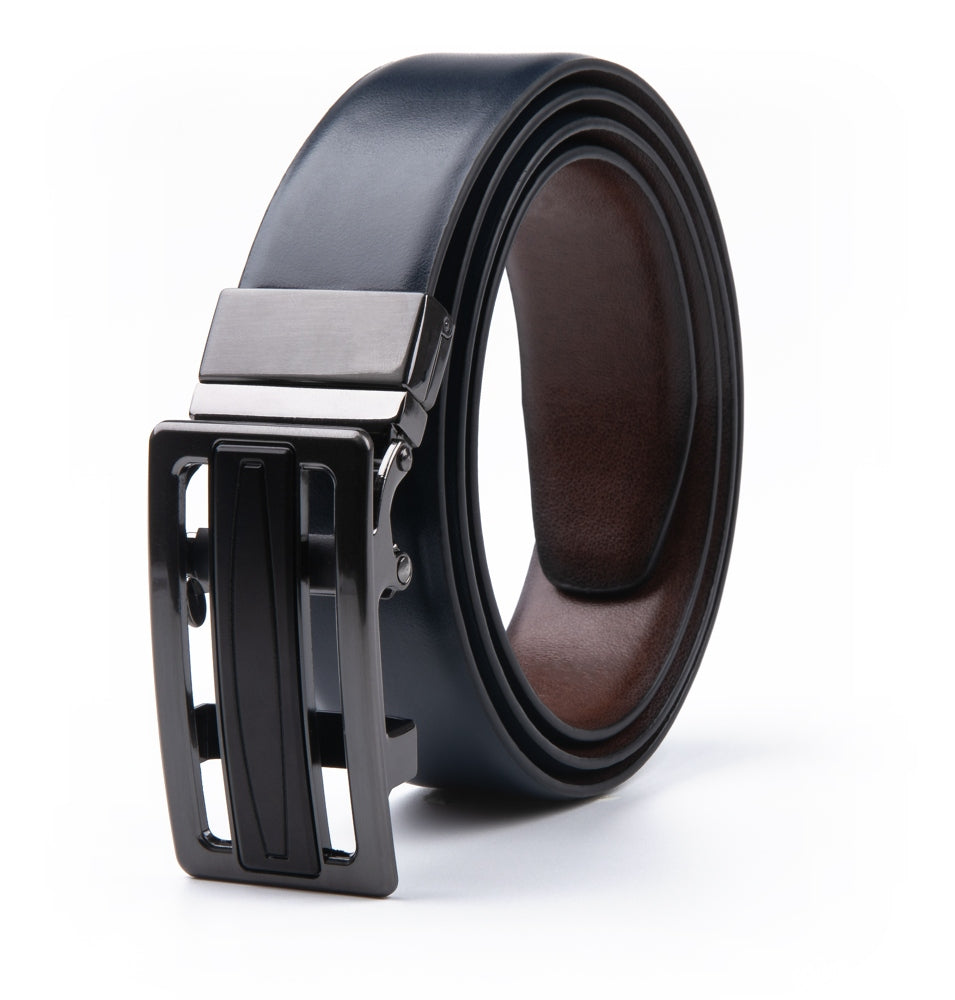 Reversible No-Ratchet Auto-Lock Buckle Business Leather Belt for Men