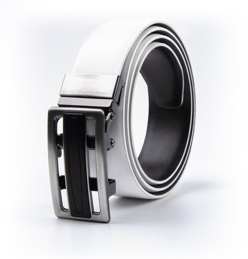 Reversible No-Ratchet Auto-Lock Buckle Business Leather Belt for Men