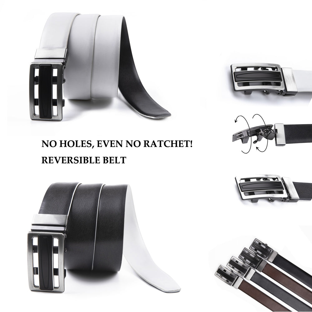 Reversible No-Ratchet Auto-Lock Buckle Business Leather Belt for Men
