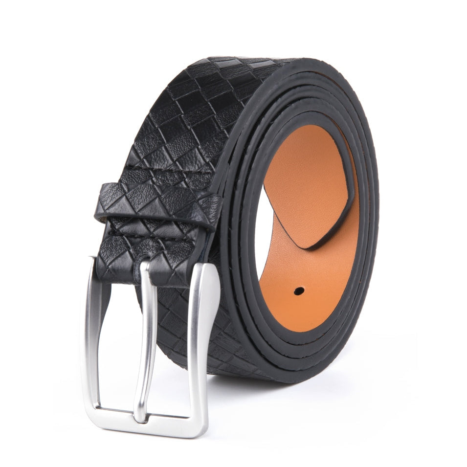Men's Genuine Leather Grid Pattern Casual Dress Belt Secondary image