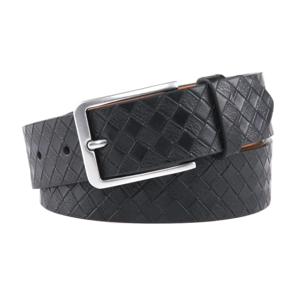 Men's Genuine Leather Grid Pattern Casual Dress Belt