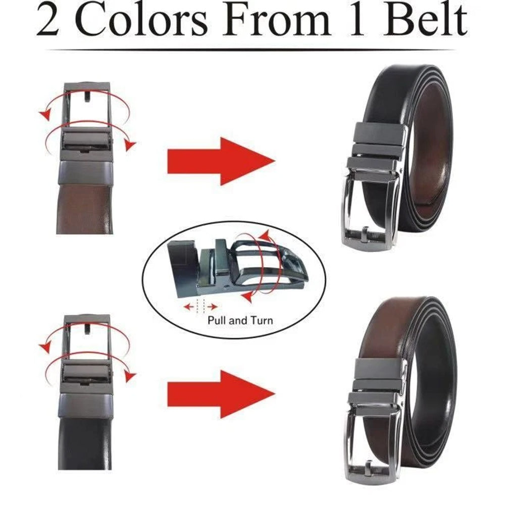 Reversible Gradient Edge No-Tooth Auto-Lock Buckle Men's Belt