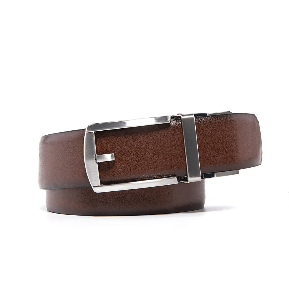 Reversible Gradient Edge No-Tooth Auto-Lock Buckle Men's Belt