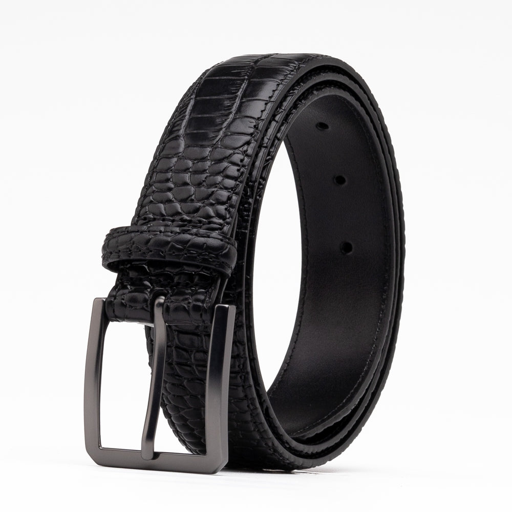 Crocodile Texture Matte Gunmetal Pin Buckle Men's Belt Secondary image