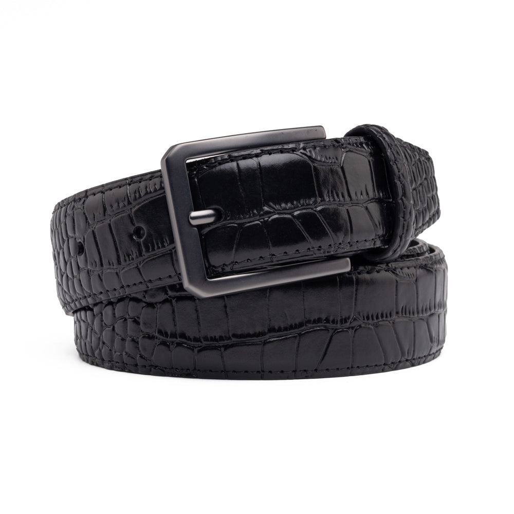 Crocodile Texture Matte Gunmetal Pin Buckle Men's Belt Main image