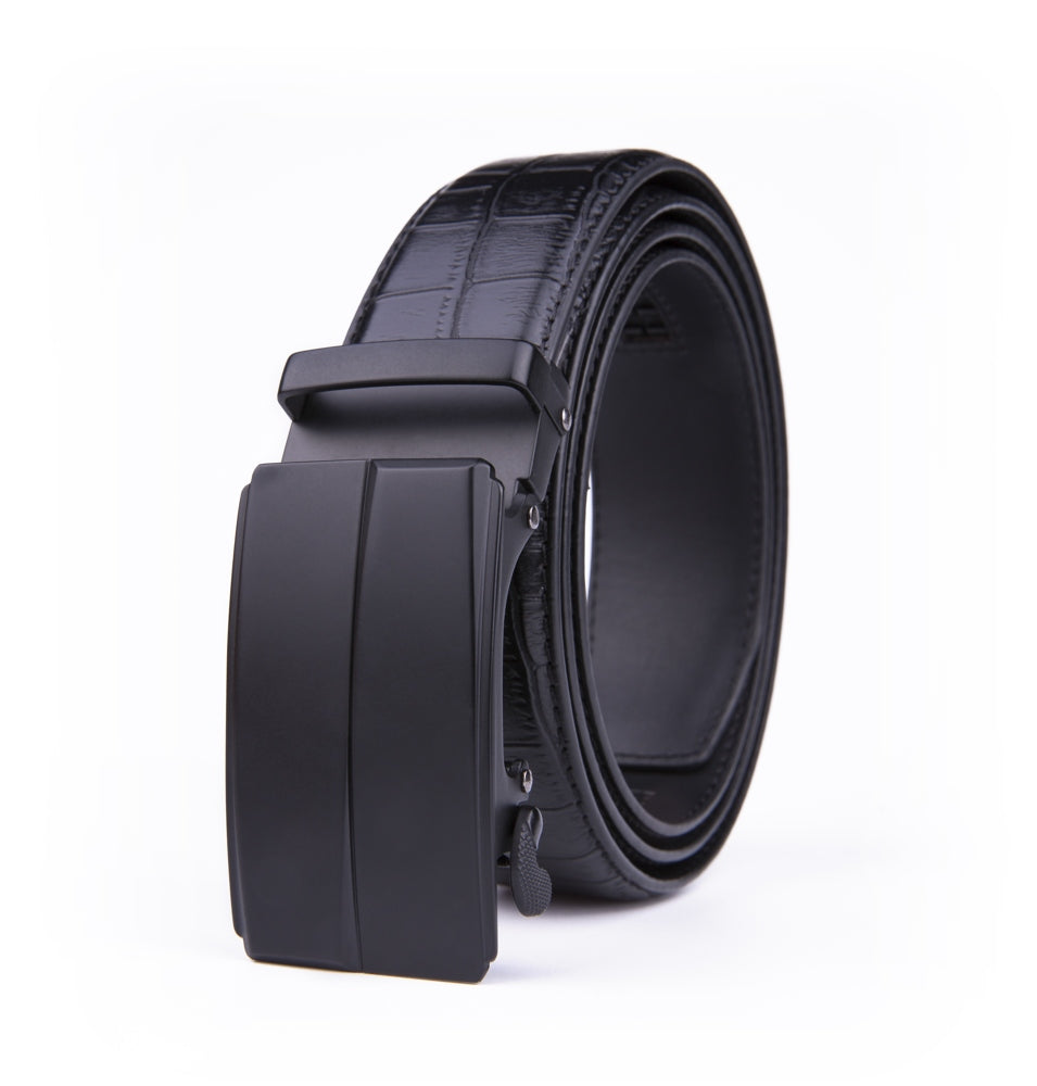 Crocodile Texture Matte Ratchet Buckle Business Belt for Men