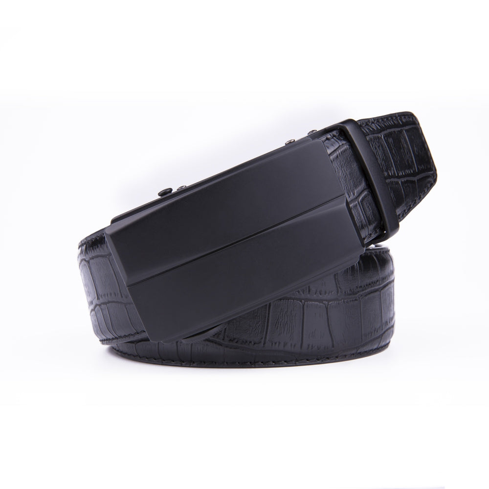 Crocodile Texture Matte Ratchet Buckle Business Belt for Men