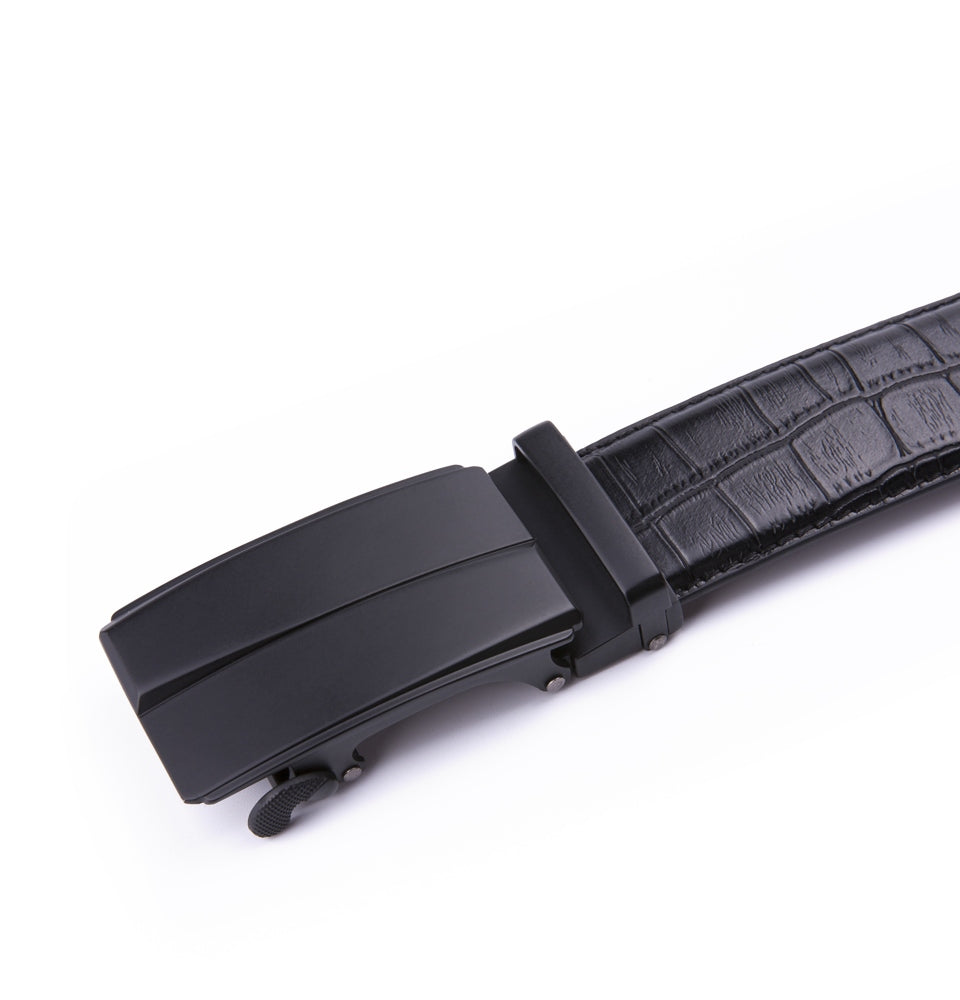 Crocodile Texture Matte Ratchet Buckle Business Belt for Men