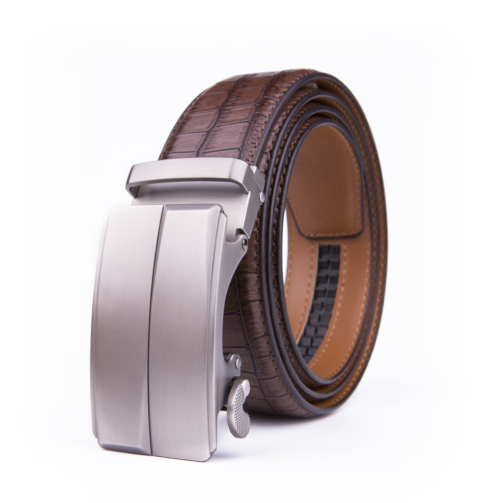 Crocodile Texture Matte Ratchet Buckle Business Belt for Men