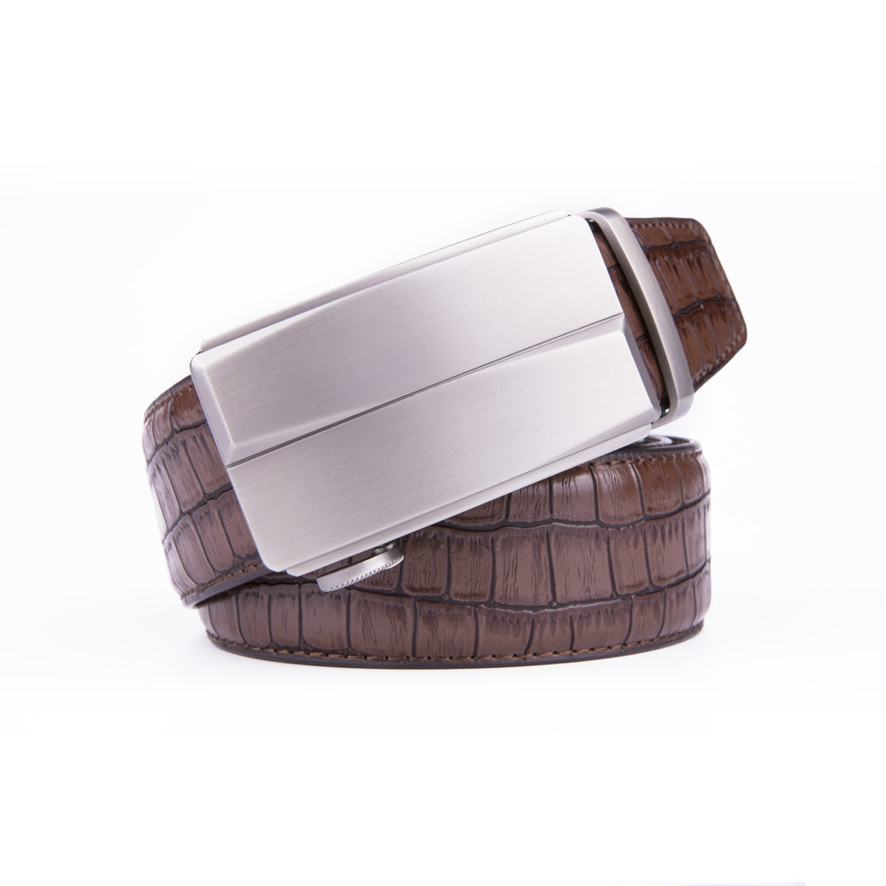 Crocodile Texture Matte Ratchet Buckle Business Belt for Men
