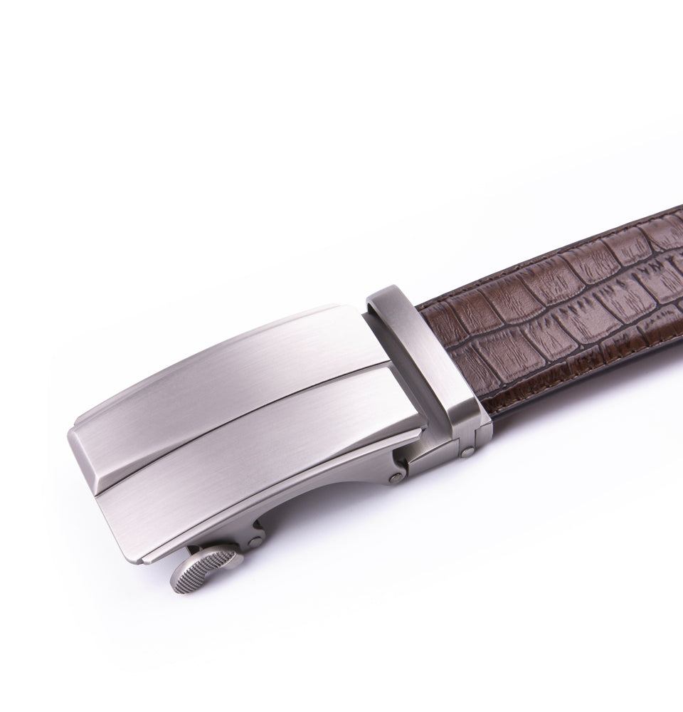Crocodile Texture Matte Ratchet Buckle Business Belt for Men