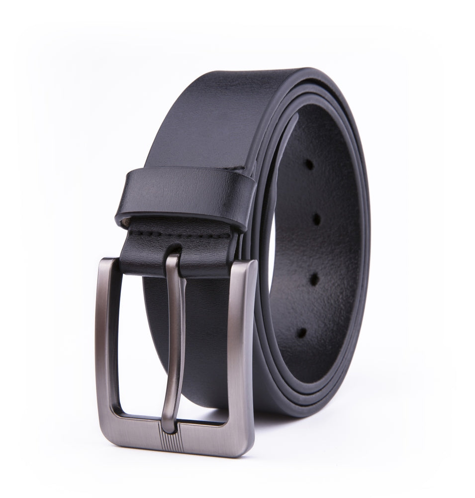 Men's Leather Belt – Stitchless Casual Belt with Brushed Gray Buckle