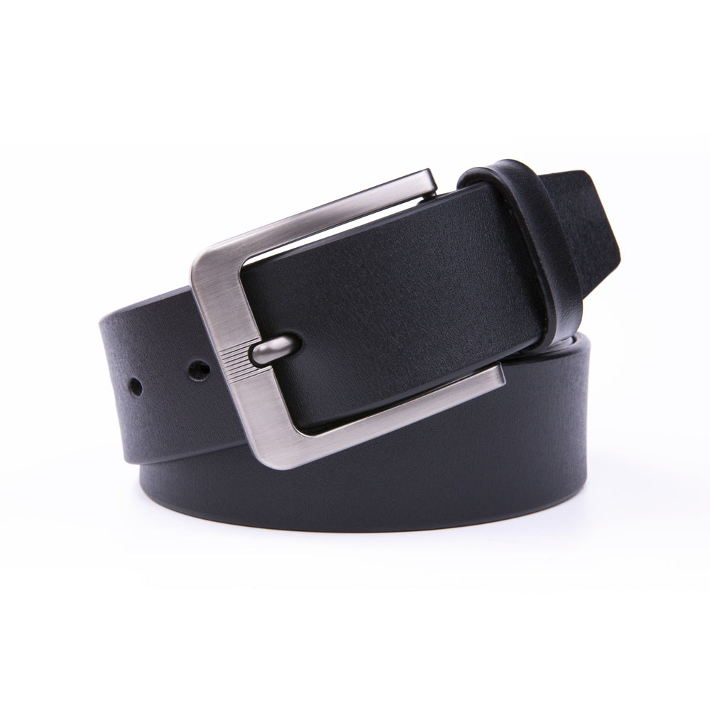 Men's Leather Belt – Stitchless Casual Belt with Brushed Gray Buckle Main image