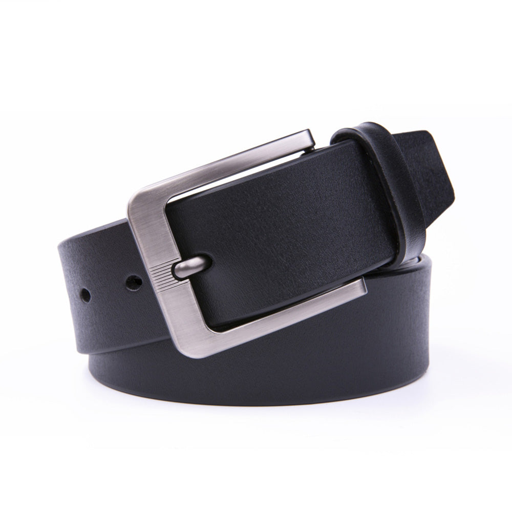 Men's Leather Belt – Stitchless Casual Belt with Brushed Gray Buckle