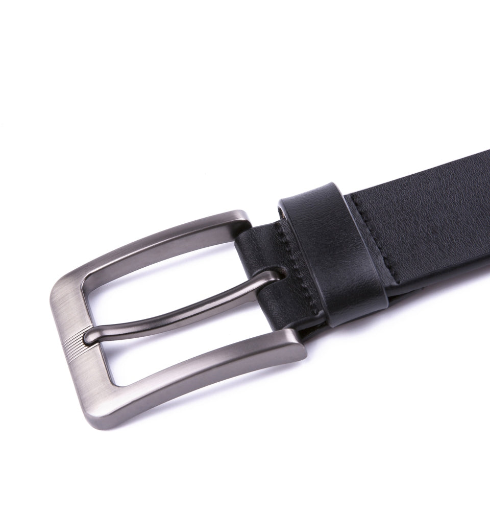 Men's Leather Belt – Stitchless Casual Belt with Brushed Gray Buckle