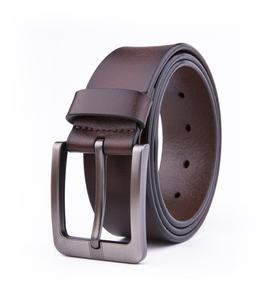 Men's Leather Belt – Stitchless Casual Belt with Brushed Gray Buckle