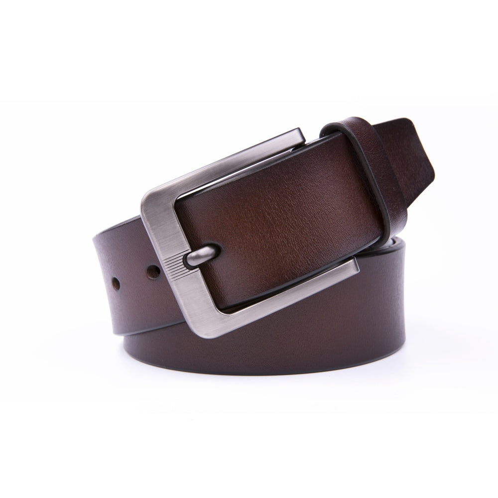 Men's Leather Belt – Stitchless Casual Belt with Brushed Gray Buckle