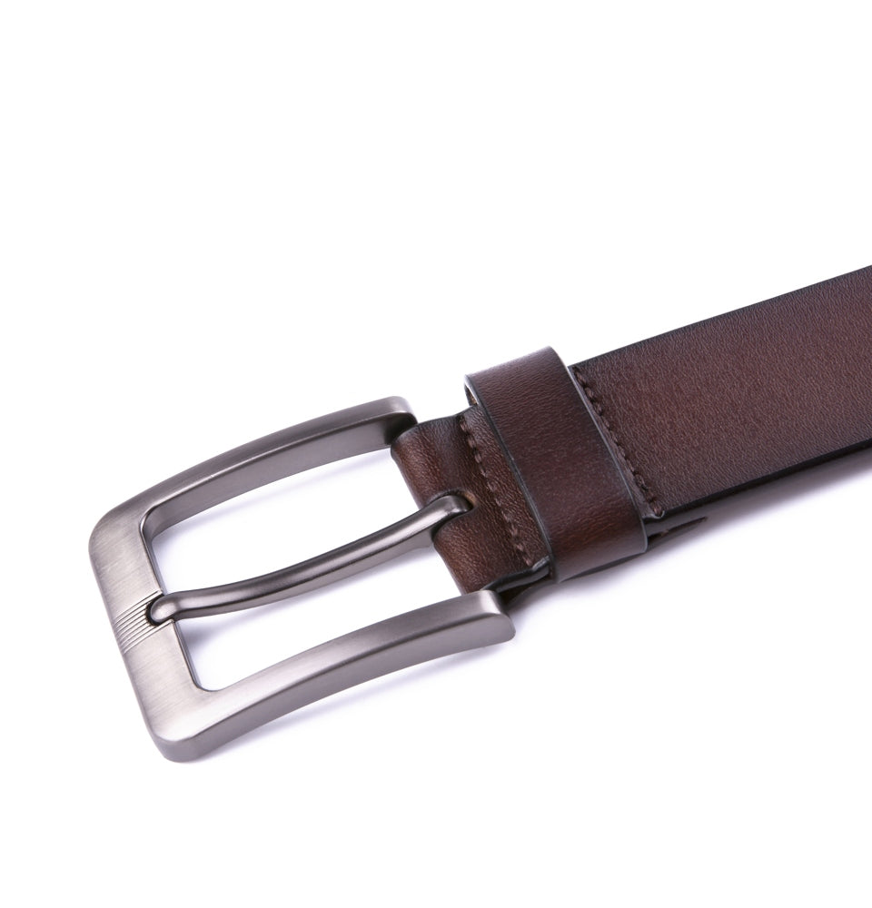 Men's Leather Belt – Stitchless Casual Belt with Brushed Gray Buckle