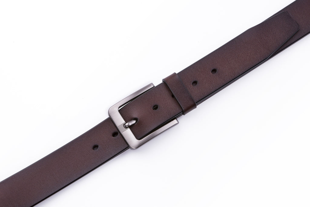 Men's Leather Belt – Stitchless Casual Belt with Brushed Gray Buckle