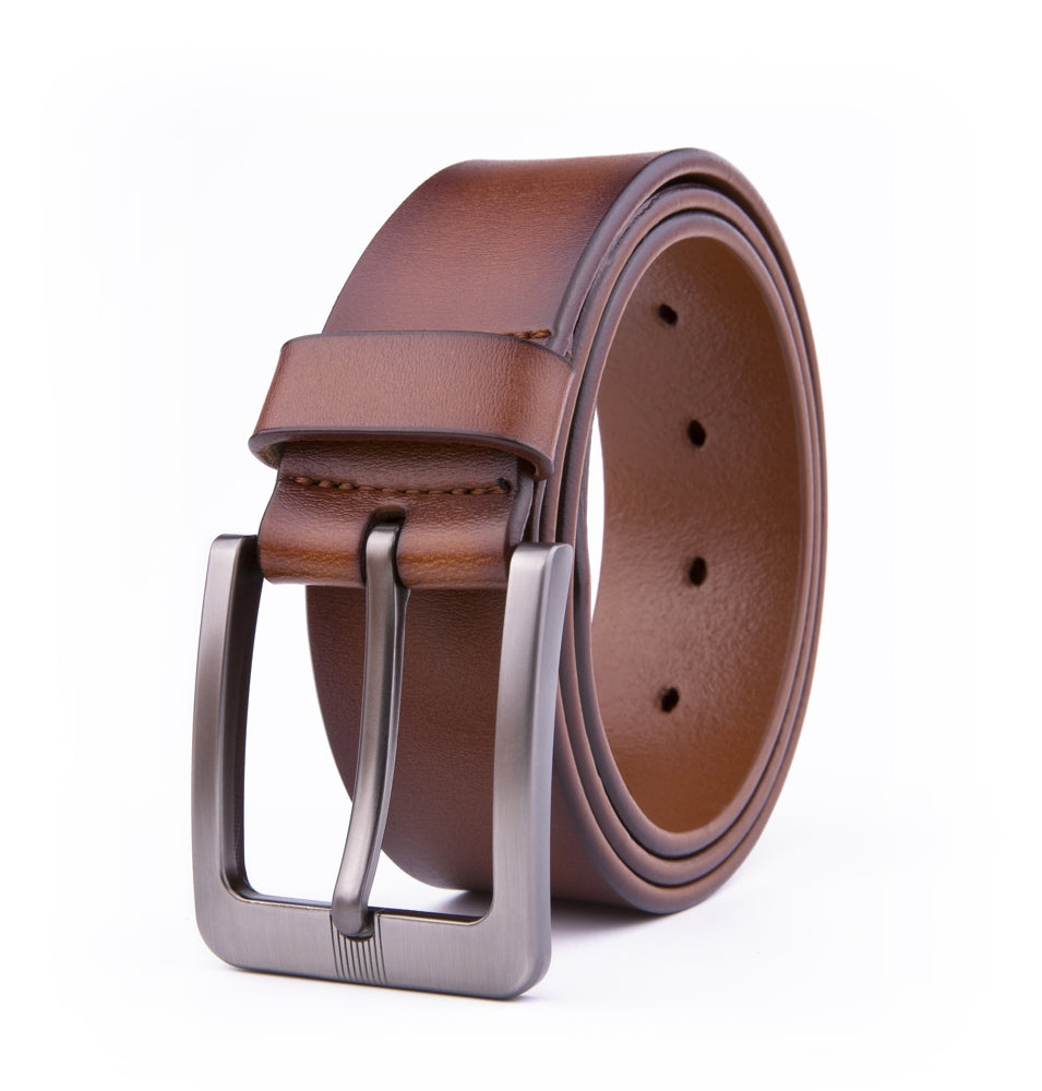 Men's Leather Belt – Stitchless Casual Belt with Brushed Gray Buckle