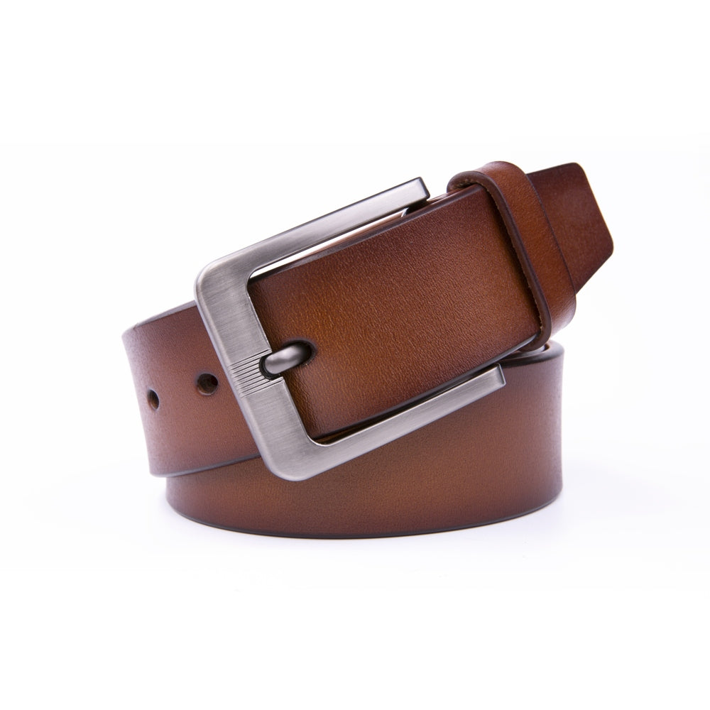 Men's Leather Belt – Stitchless Casual Belt with Brushed Gray Buckle