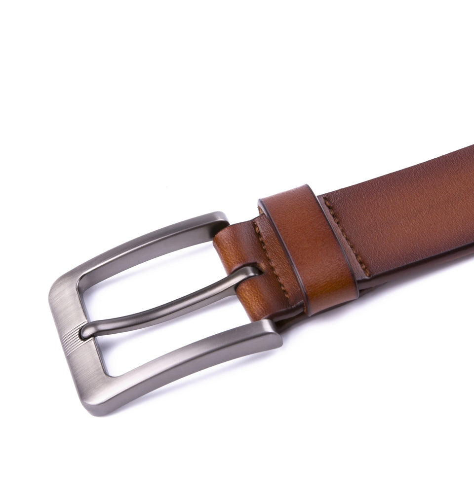 Men's Leather Belt – Stitchless Casual Belt with Brushed Gray Buckle
