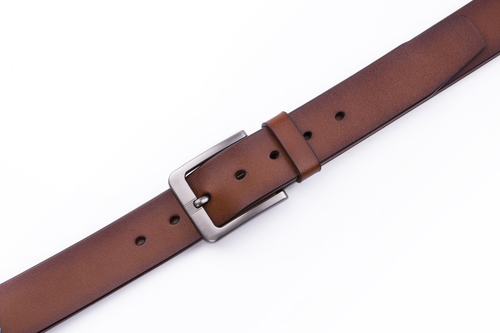 Men's Leather Belt – Stitchless Casual Belt with Brushed Gray Buckle