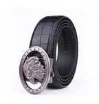 Eagle Head Embossed Crocodile Texture Ratchet Buckle Men's Belt