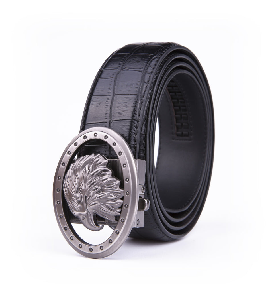 Eagle Head Embossed Crocodile Texture Ratchet Buckle Men's Belt