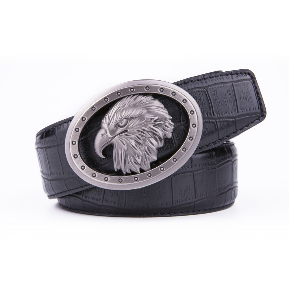 Eagle Head Embossed Crocodile Texture Ratchet Buckle Men's Belt