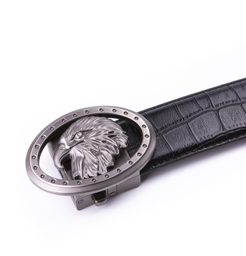 Eagle Head Embossed Crocodile Texture Ratchet Buckle Men's Belt