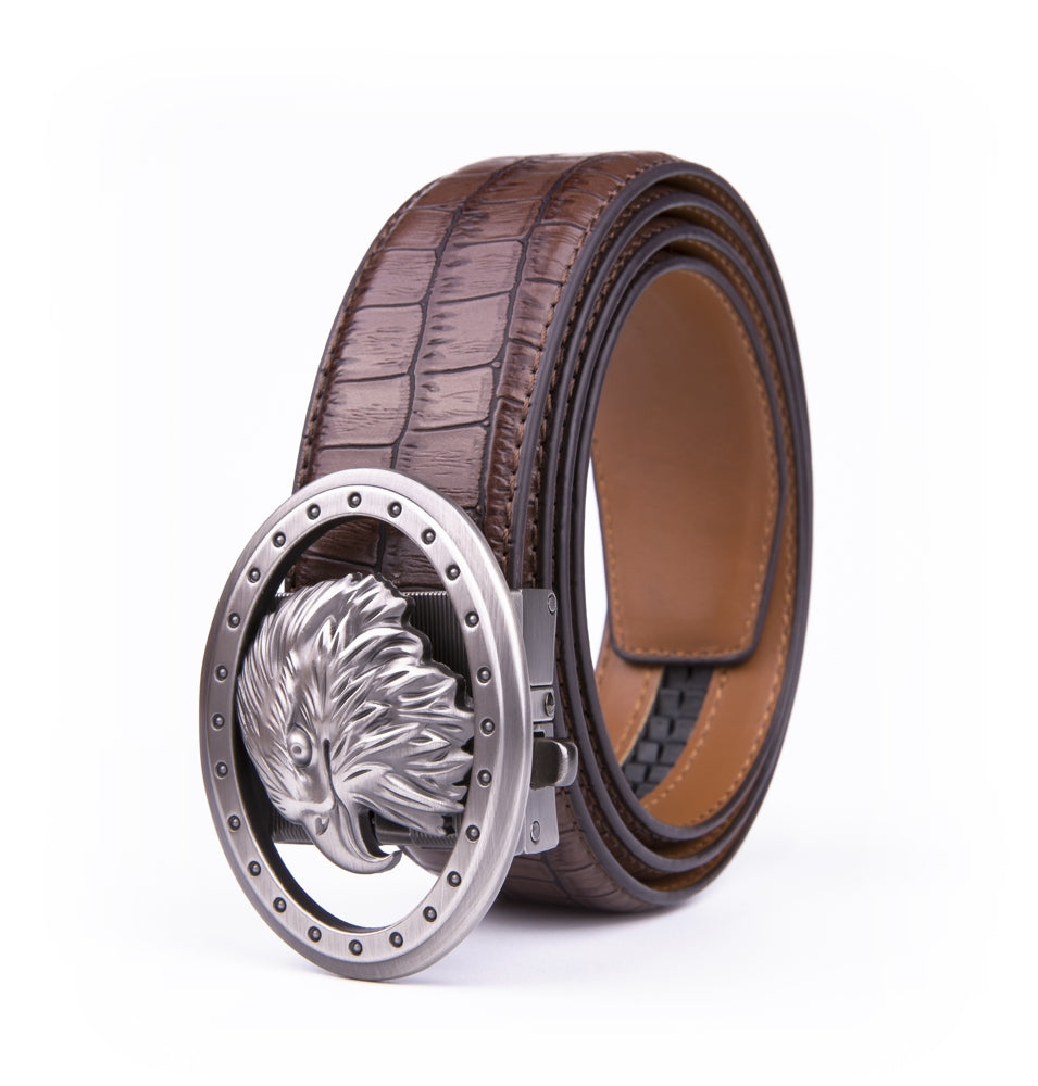 Eagle Head Embossed Crocodile Texture Ratchet Buckle Men's Belt