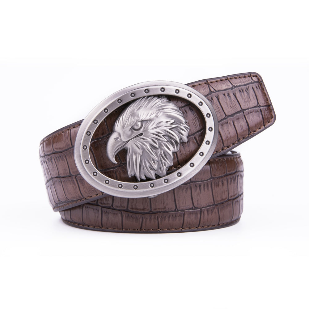 Eagle Head Embossed Crocodile Texture Ratchet Buckle Men's Belt