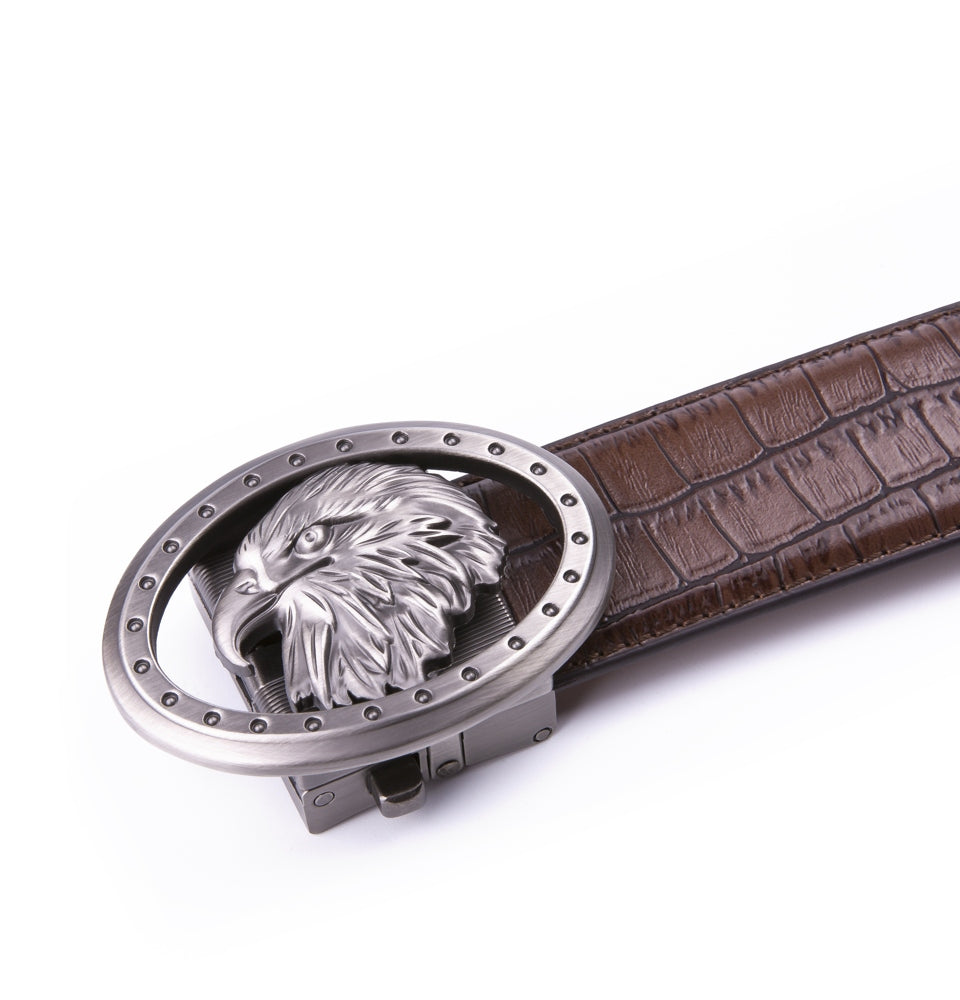 Eagle Head Embossed Crocodile Texture Ratchet Buckle Men's Belt