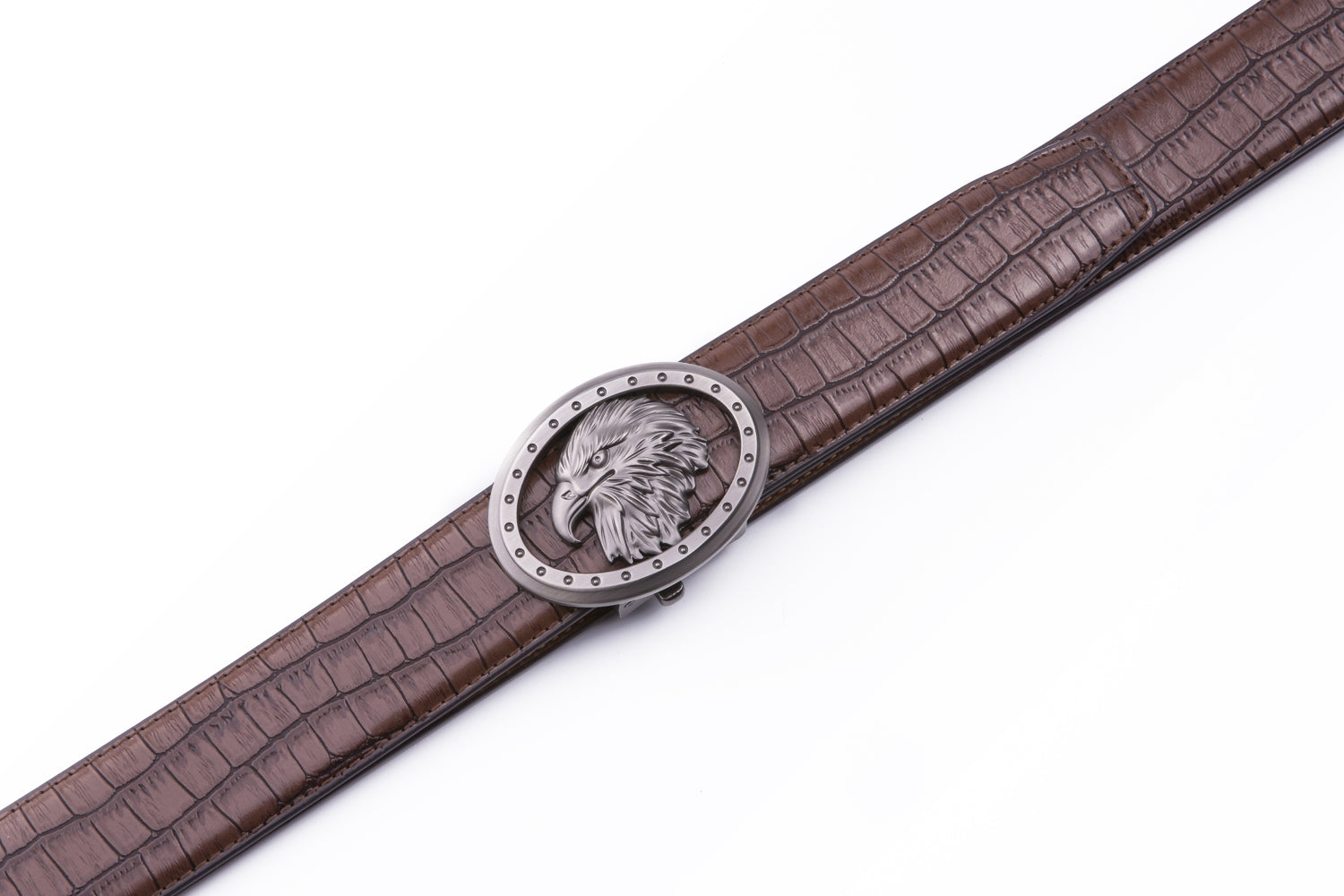 Eagle Head Embossed Crocodile Texture Ratchet Buckle Men's Belt