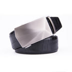 Geometric Cut Brushed Ratchet Buckle Crocodile Texture Men's Belt