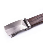 Geometric Cut Brushed Ratchet Buckle Crocodile Texture Men's Belt
