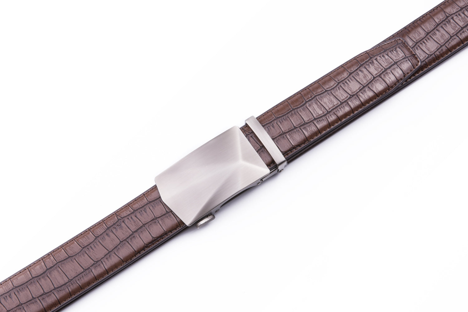 Geometric Cut Brushed Ratchet Buckle Crocodile Texture Men's Belt