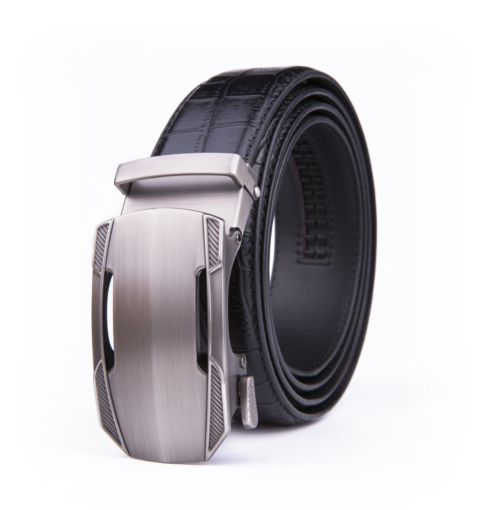 Sports Car Style Crocodile Texture Ratchet Buckle Men's Belt