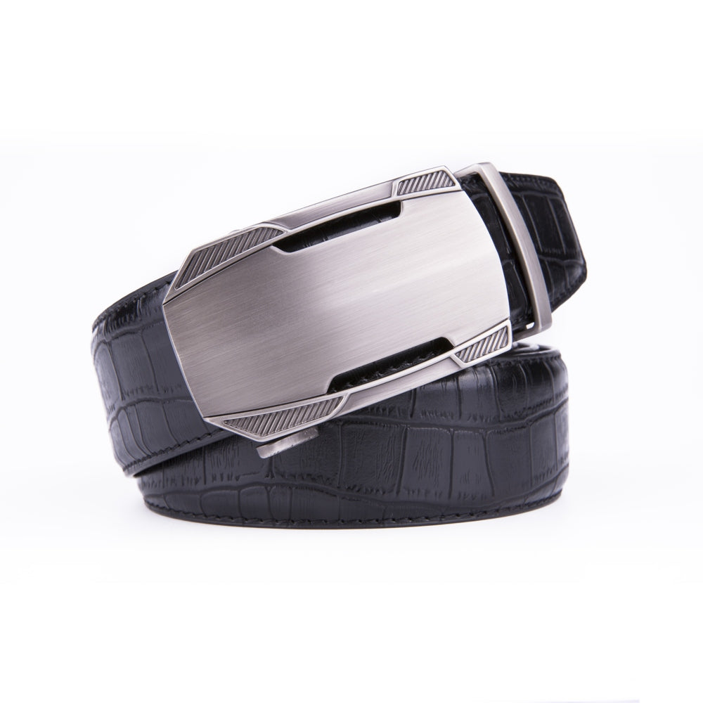 Sports Car Style Crocodile Texture Ratchet Buckle Men's Belt