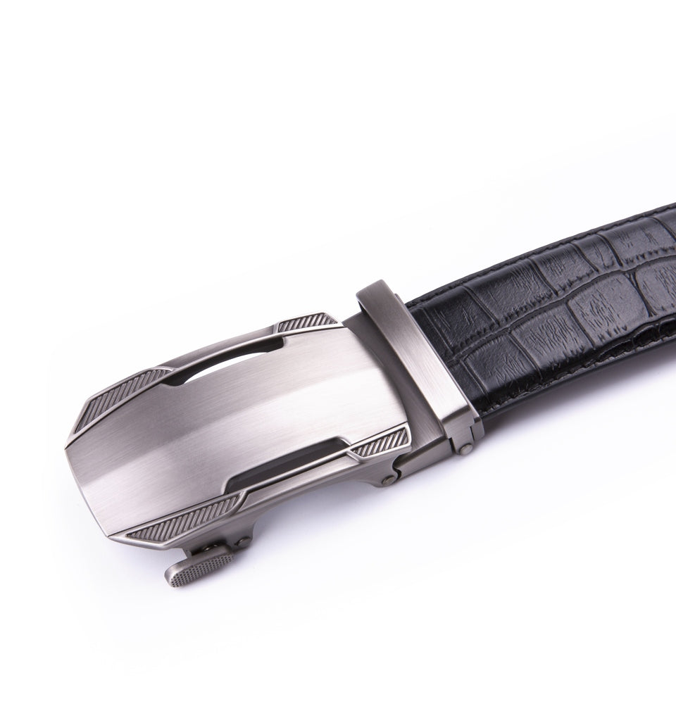 Sports Car Style Crocodile Texture Ratchet Buckle Men's Belt