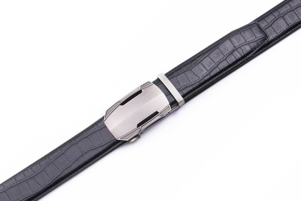 Sports Car Style Crocodile Texture Ratchet Buckle Men's Belt