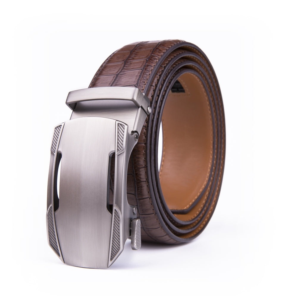 Sports Car Style Crocodile Texture Ratchet Buckle Men's Belt