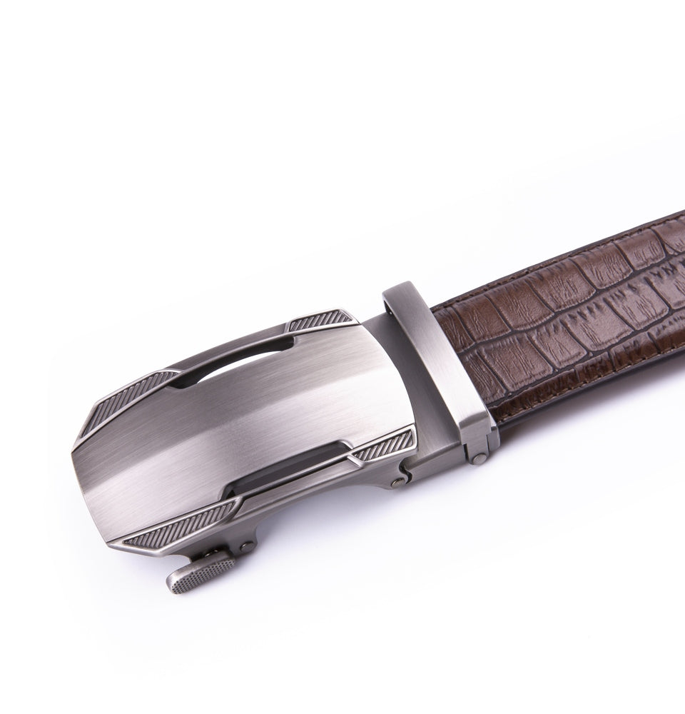 Sports Car Style Crocodile Texture Ratchet Buckle Men's Belt