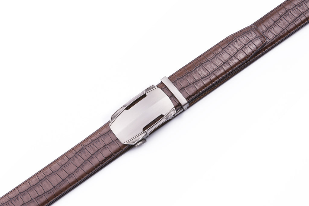 Sports Car Style Crocodile Texture Ratchet Buckle Men's Belt
