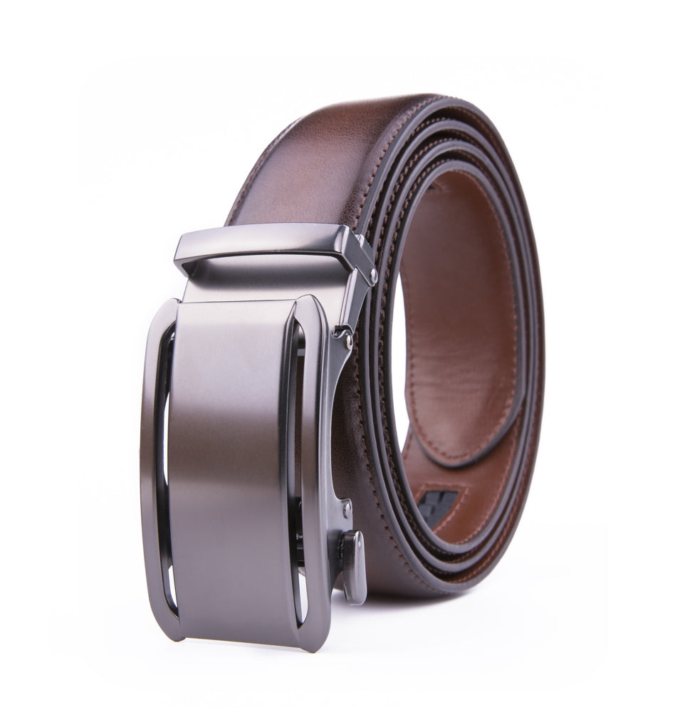 Minimalist Mirror Finish Ratchet Buckle Business Leather Belt for Men