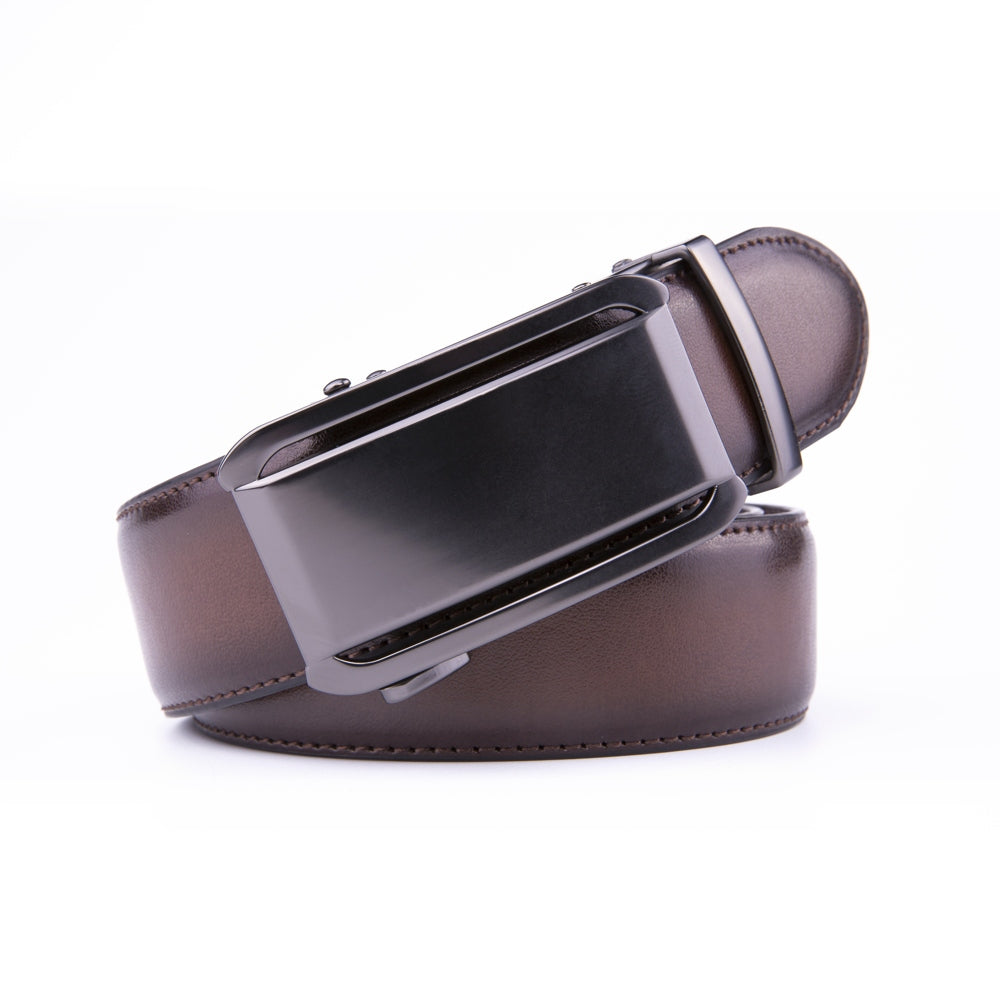 Minimalist Mirror Finish Ratchet Buckle Business Leather Belt for Men